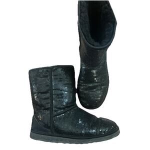 UGG Australia Women’s Sz 8 Sequin Sparkle Classic Short Black Boots 3161